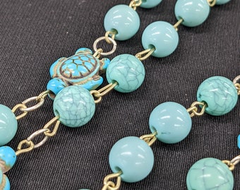 Blue Sea Turtle Rosary Beads