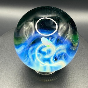 Silver Fumed Borosilicate Glass Art Marble with Opal and Uranium Glass 2.3" Handmade Fathers Day Gift