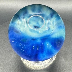 Silver Fumed Borosilicate Art Marble with UV Reactive Uranium Glass 1.9" Handmade Fathers Day Gift
