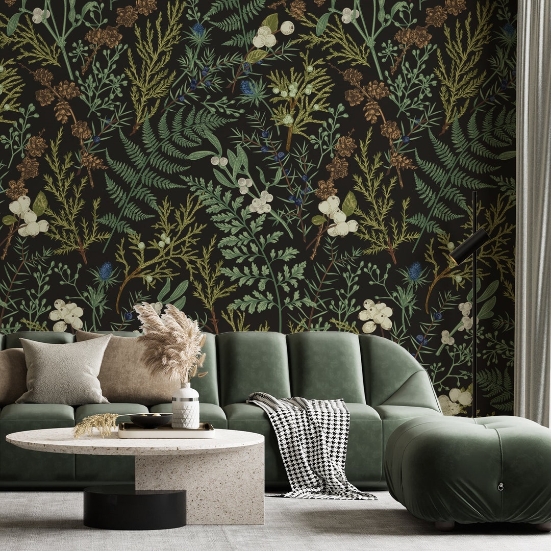 Black Floral Peel and Stick Wallpaper, Floral Removable Wallpaper
