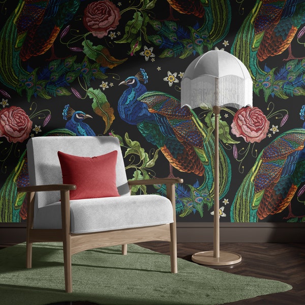 Peacock Peel and Stick Wallpaper Etsy