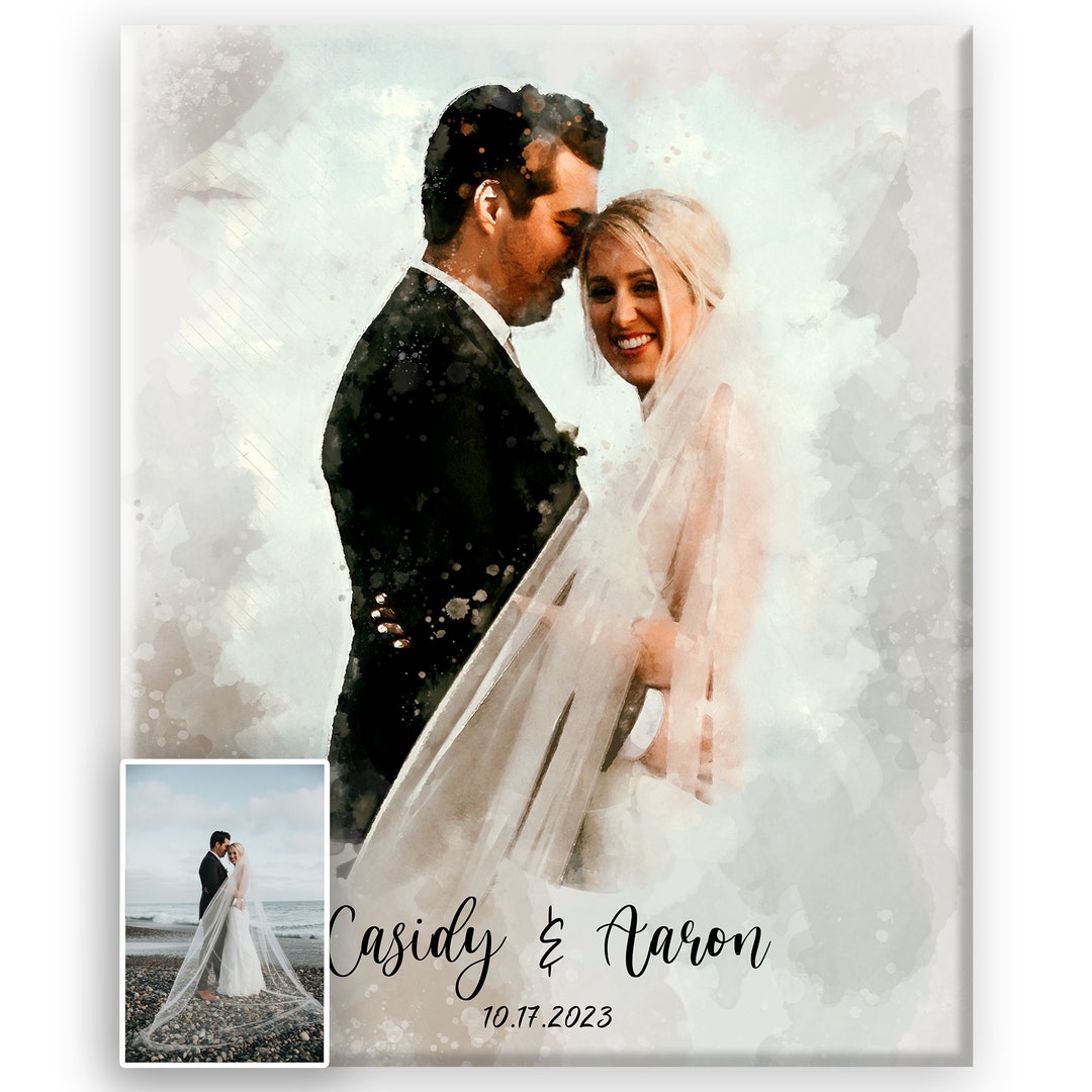 Custom Couples Wedding Illustration, Anniversary Canvas, Watercolor Art