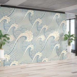 Waves Pattern Peel and Stick Wallpaper, Blue Removable Wallpaper, Wall Paper, Coastal Waves Wallpaper, Waves Wall Art Home Decor