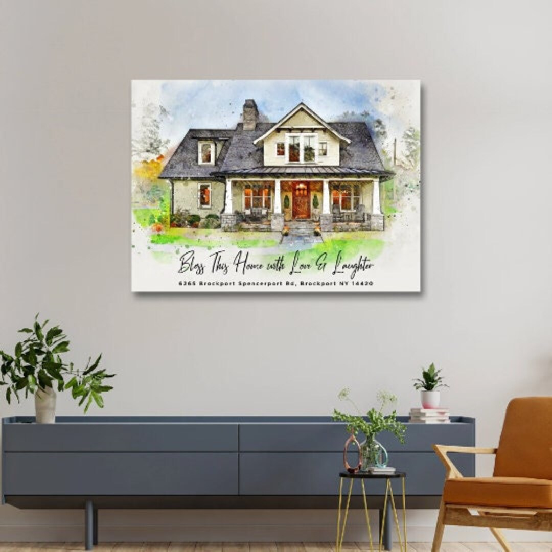 Print on Canvas House Warming Gift, Digitally Sketch Custom House