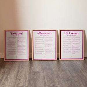 Tay Tay Lyric Trilogy: I Love you, Affirmations, and Life Lessons | Digital Poster Set of 3 for Fan Girls and Music Lovers - PINK