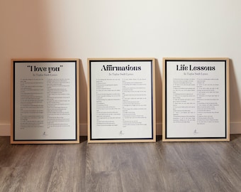 Tay Tay Lyric Trilogy: I Love you, Affirmations, and Life Lessons | Digital Poster Set of 3 for Fan Girls and Music Lovers - NEUTRAL