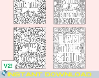 Swear Word Power Phrases - 20 UNIQUE Coloring Pages V2, Adult Coloring Pages Printable, Cheeky Coloring Page