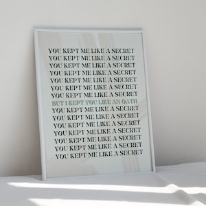 You kept me like a secret | Red Lyrics | Tay Tay Poster, Fan Girl, Gift, Lyrics, Merch, Wall Art, Tay Tay Print - DIGITAL