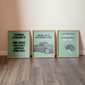 Set of 3 Getaway Car PrinTay Tay | Tay Tay Lyrics | Fan Girl Poster, Gift, Instant Download