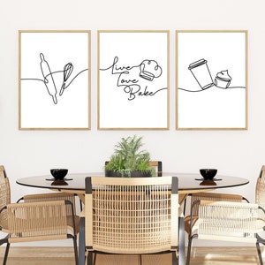 Baking ElemenTay Tay Line Art | Set of 3 White and Black Prints, Minimalist Modern Kitchen Wall Decor, Printable Art - DIGITAL DOWNLOAD