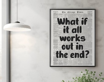 Wat als het allemaal lukt Retro krantenafdruk | Vintage kunst, trendy muurkunst, typografieposter, appartementesthetiek, afdrukbare muurkunst