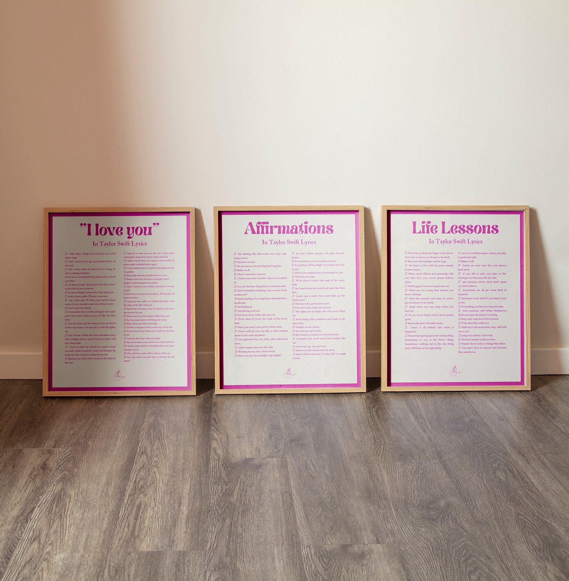 Tay Tay Lyric Trilogy: I Love you, Affirmations, and Life Lessons | Digital Poster Set of 3 for Fan Girls and Music Lovers - PINK
