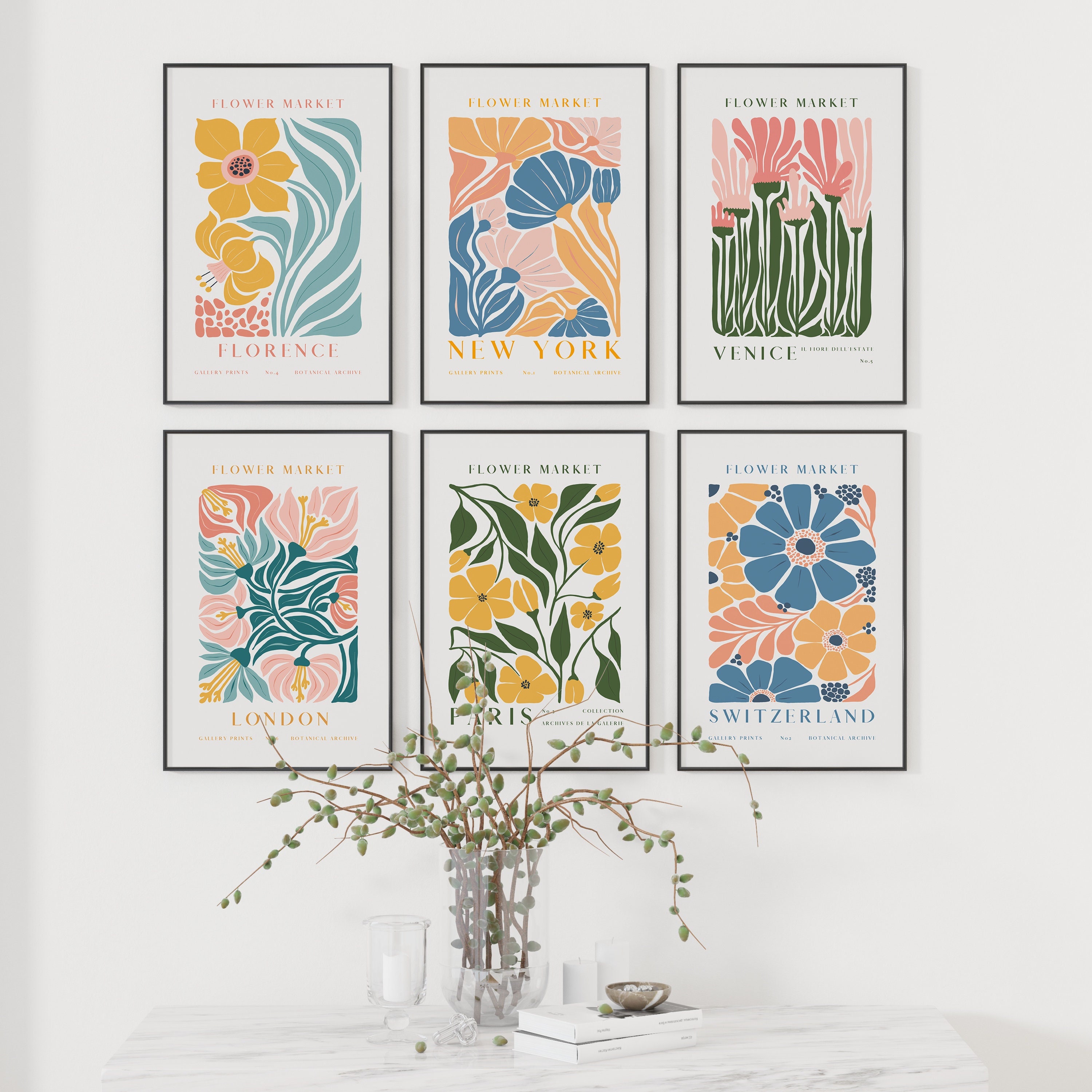Flower Market Print Set of 12 Botanical Wall Art Floral - Etsy Australia