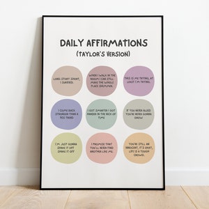 Daily AFFIRMATIONS in Tay Tay Lyrics: Inspiring Earthy Poster | Digital Tay Tay Print for Fan Girls