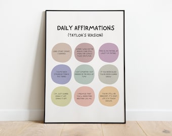 Daily AFFIRMATIONS in Tay Tay Lyrics: Inspiring Earthy Poster | Digital Tay Tay Print for Fan Girls