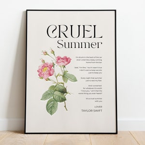 Cruel Summer Lyrics, Tay Tay, Vintage Botanical, lover, flowers | Tay Tay Print, Fan Girl, Gift, Lyrics, Merch, Wall Art - DIGITAL
