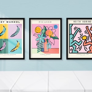 Set of 3 Art Prints - Picasso, Haring, Warhol | Contemporary Bauhaus-Inspired Art, Exhibition, Modern Geometric Wall Art - Digital Download