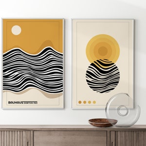 Set of 2, Mustard Bauhaus Print, Bauhaus Exhibition Poster, Bauhaus Design, Bauhaus Wall Art, Exhibition Wall Art, Bauhaus Poster - Download
