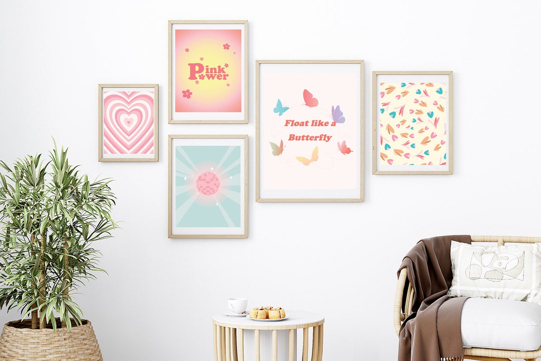 Pink & Pastel Aesthetic Bedroom Posters Set of 5 | Floral Decor Printay ...
