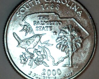 2000-P State of South Carolina Washington Quarter, the Palmetto State, Palmetto Tree, Carolina Jessamine Flower, Carolina Wren