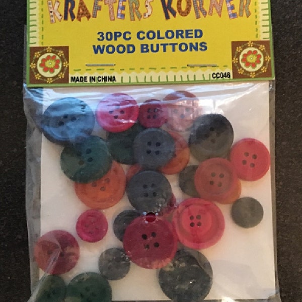 30 boutons en bois colorés à quatre trous, Krafters Korner