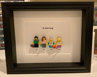 Personalised Mini Me minifigure frame.  Suitable for up to 6 figures. Last day for Fathers Day orders : 7 June