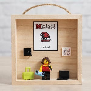 Personalised graduation mini me minifigure wooden frame. Free shipping.