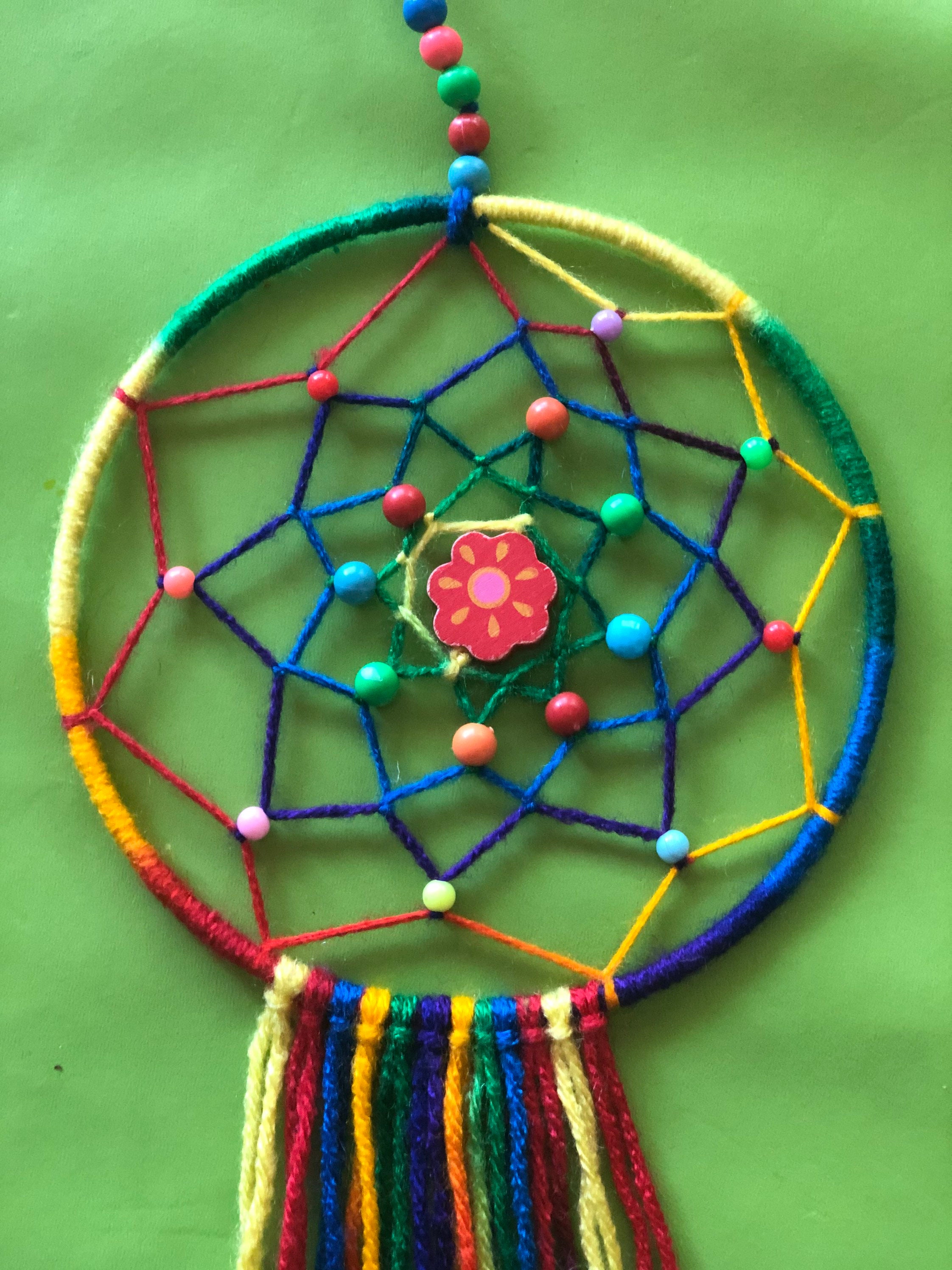 Rainbow Dream Catcher with flower centre Etsy