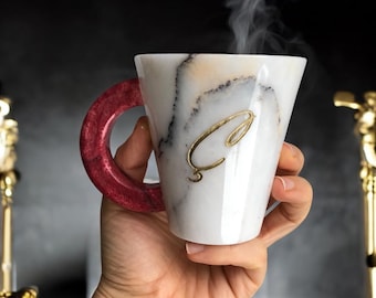 Personalized Marble Coffee Mug: Handmade Engraved Espresso Cup