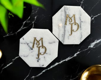 Engraved Marble Coaster Set, Personalized Wedding Gift