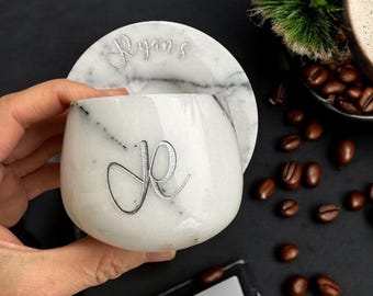 Personalized Marble Espresso Cup with Saucer: Custom Engraved Gift