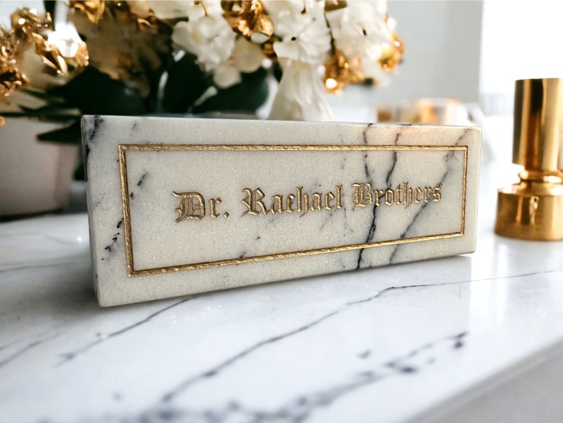 Personalized Handmade Marble Desk Name Plate,Memorial engraved gifts,Customize Office Name Sign,Luxury boss Gift,Office Desk Name Plaque image 1