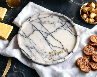 Personalized Handmade Marble Tray, Cheese Snack Plate, Serving Marble Platter, Jewelry Vanity Tray, Night Stand Decor, 2023 Handmade Gift