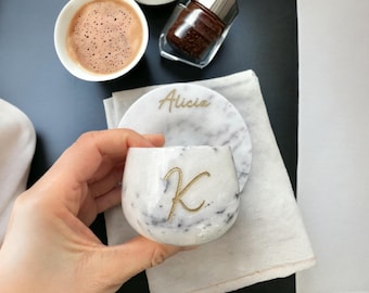Handmade Marble Espresso Cup with Saucer: Personalized Coffee Gift