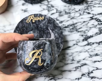 Personalized Marble Espresso Cup with Saucer: Custom Engraved Gift