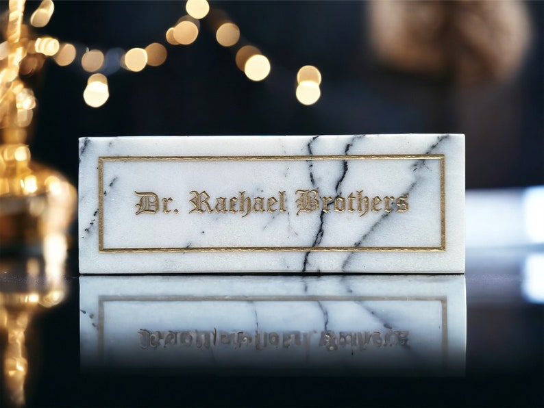 Personalized Handmade Marble Desk Name Plate,Memorial engraved gifts,Customize Office Name Sign,Luxury boss Gift,Office Desk Name Plaque image 2