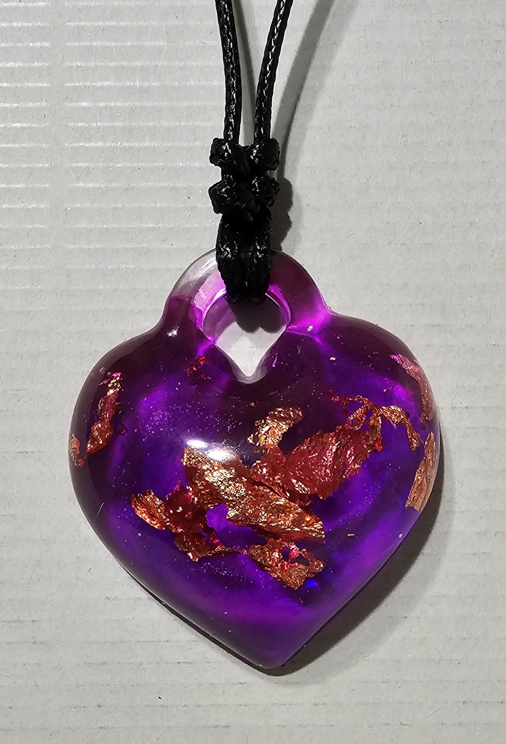 Puffy Heart Necklace / Pendant With Black or Brown Cord, Charm Necklace ...