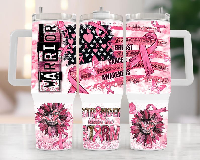 Stanley Style / Breast Cancer / 40oz. Stainless Steel Tumbler / With