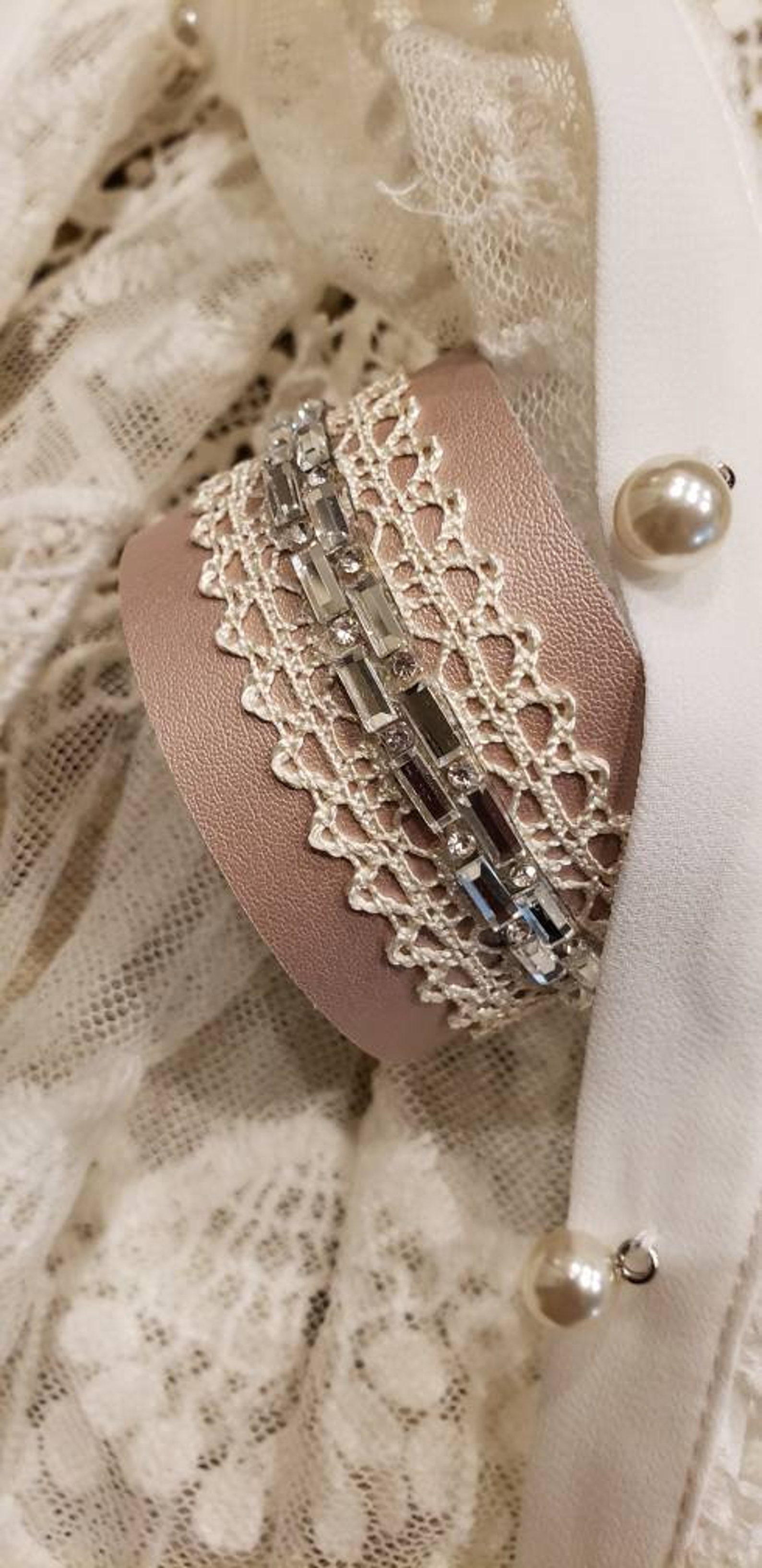 Metallic Rose Gold Leather and Lace Cuff Bracelet With Etsy