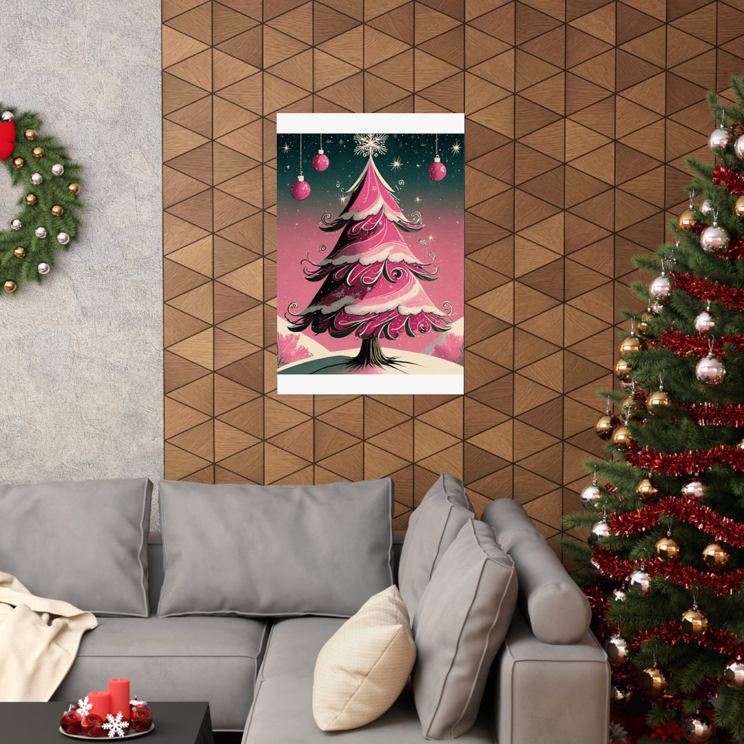 Pink Christmas Tree Matte Vertical Poster Perfect Holiday Etsy