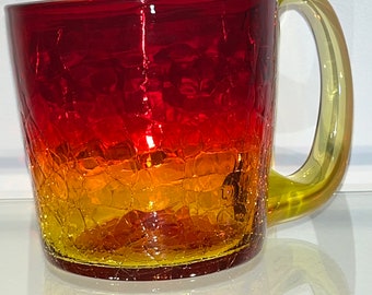 Blenko Amberina Crackle Glass Mug