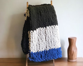 Extra Large Chunky Knit Blanket | Home Gift for Men |  Large Knit Striped Blanket | Oversized Knitted Afghan | Big Knit Blanket