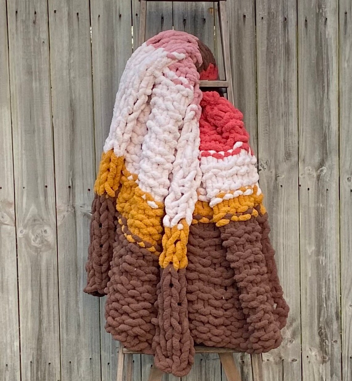Chunky Knit Blanket Hand Knit Blanket Knitted Blanket Gift for Friend