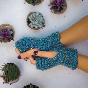 Hand Knit Fingerless Gloves: Acrylic Wrist Warmers