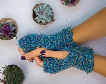 Guantes sin dedos tejidos a mano: calentadores de muñeca acrílicos