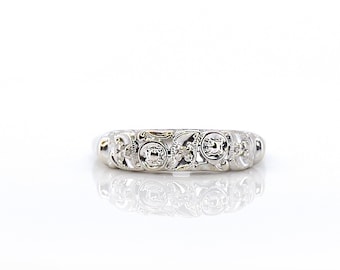 Vintage White Gold Single Cut Diamond Ring, Size 6.5, 10K