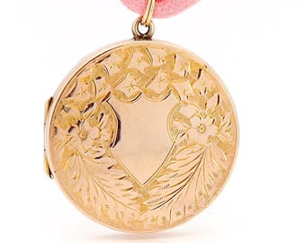 Antique Gold Shield Locket, 9KT Back and Front