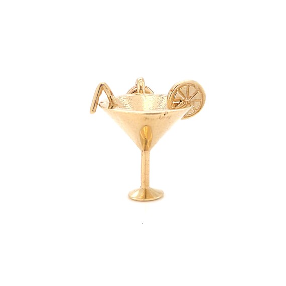 14K Yellow Gold Martini Glass Charm with Straw & Lemon Slice