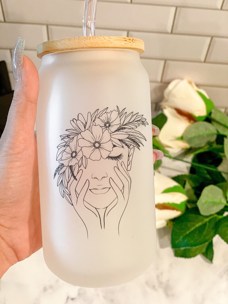 Frosted Beer Can Glass// Abstract Faces Can Glass// 18oz Beer Etsy