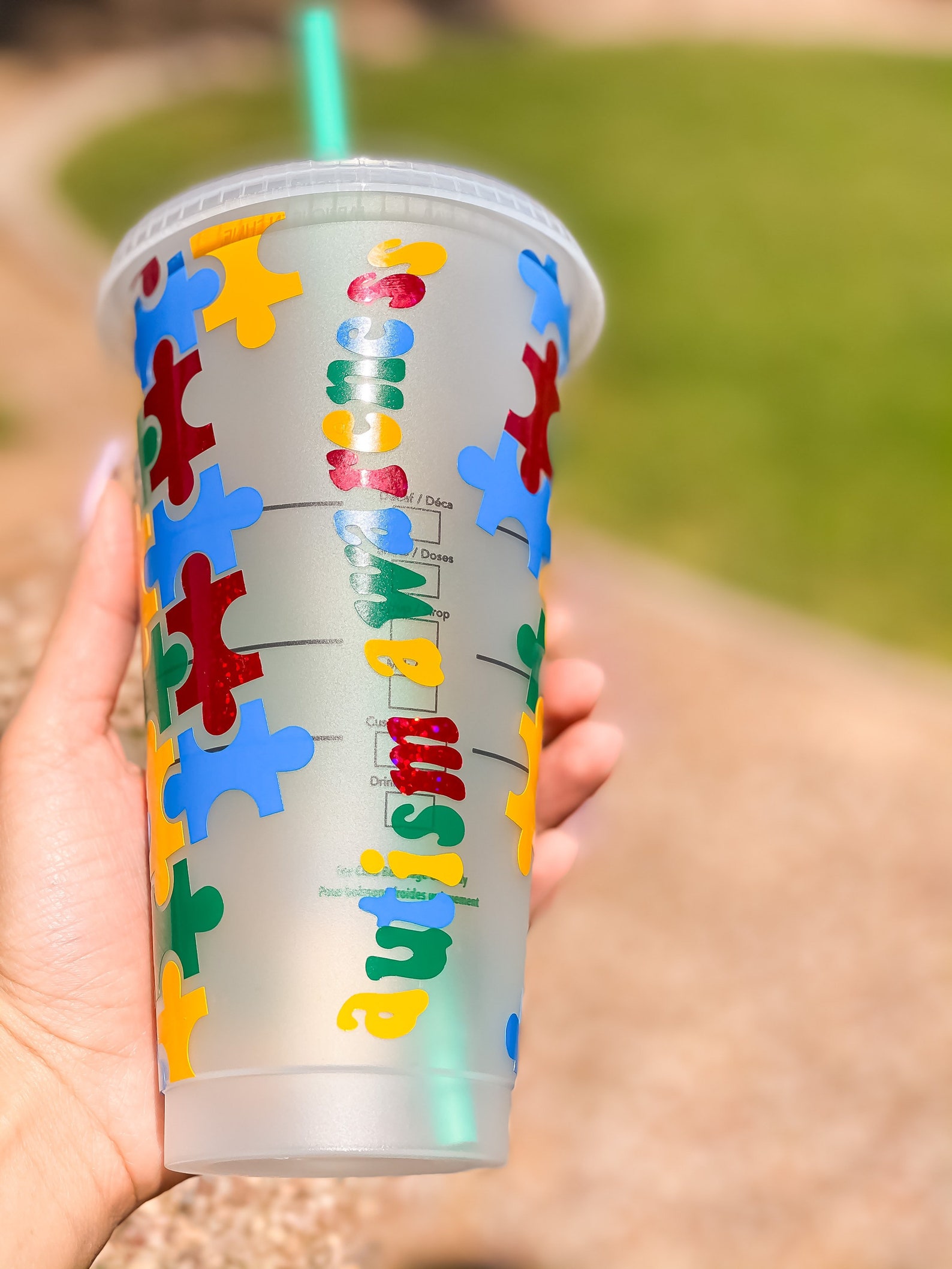 Customized Starbucks cup// autism awareness cup// cold cups// Etsy